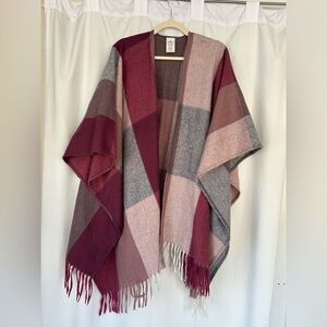 Woolrich Purple Color Block Poncho with Fringe